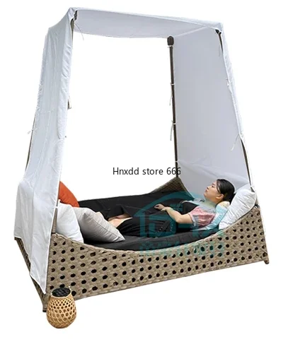 

Outdoor rattan bed with canopy rattan sofa pool chair sunshade furniture