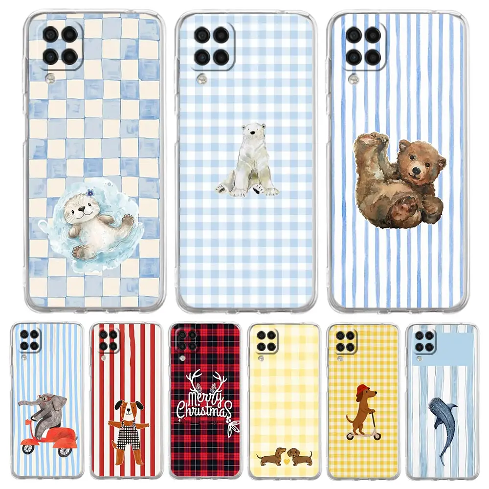 Phone Case For Samsung A17 A15 A13 A51 A71 A41 A07 A35 A55 A23 A25 A33 A53 A73 A57 A37 5G Cover Cute Green And White Plaid