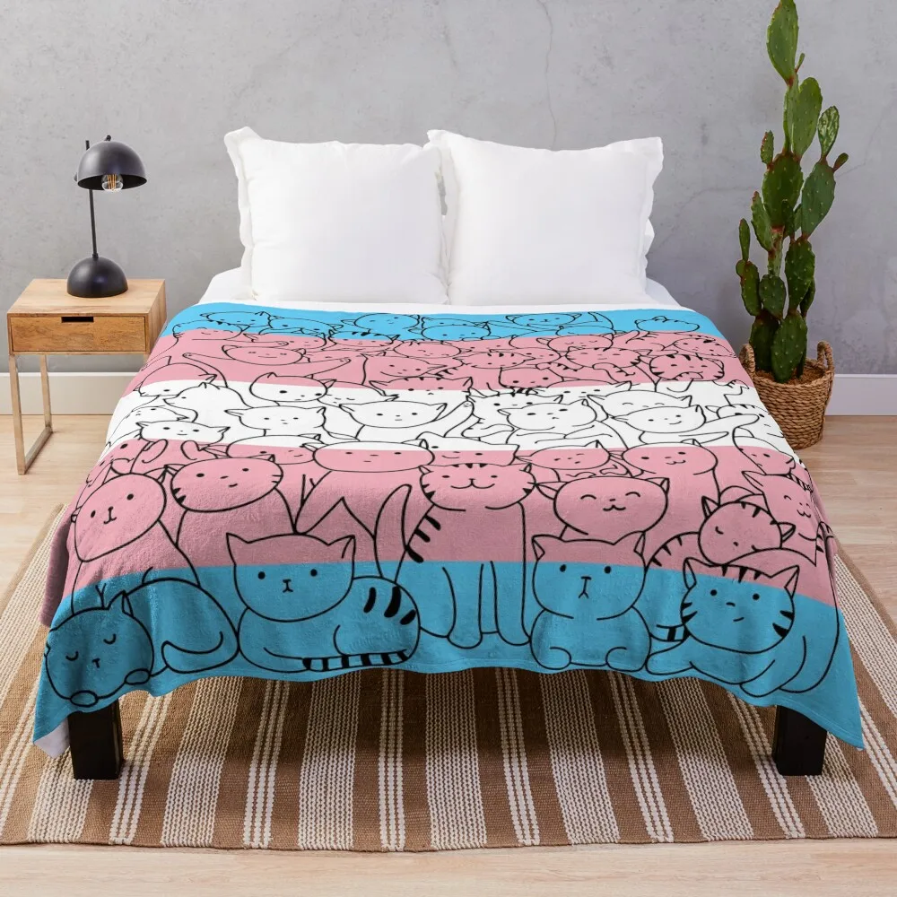 

Trans Transgender Cat Pride Flag Throw Blanket Thermal Blanket Weighted Blanket