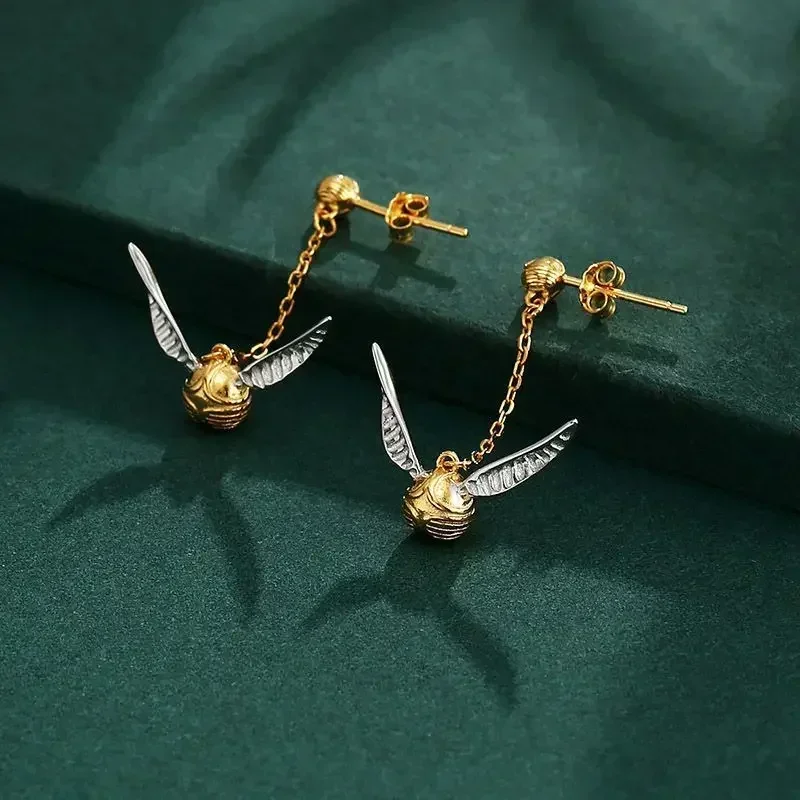 New Harry Potter Golden Snitch Earrings Sterling Silver Ear Stud Harrie Around The Triangle Vintage Earring Valentine\'s Day Gift