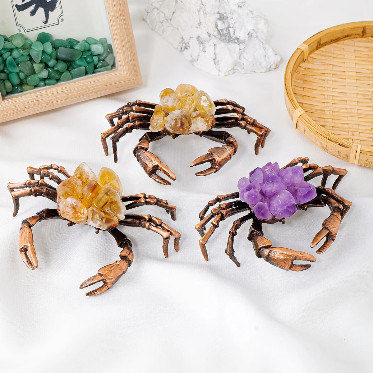 1PC Natural Amethyst Gravel Purple Quartz Carved Crab Animal Figurines Energy Gemstones Home Decoration