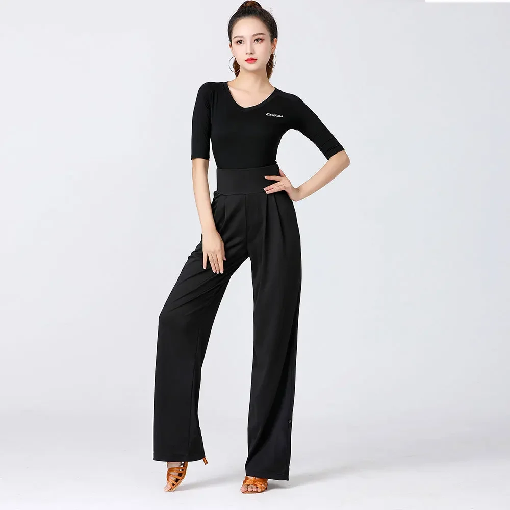 2023 New Thin Elastic Latin Dance Pants for Women Social Dance Loose High Waist Pants