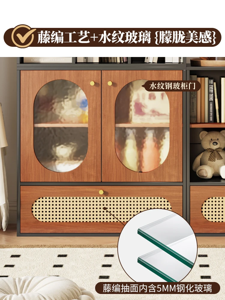 

Medieval style free combination TV cabinet Solid wood TV cabinet Small apartment rattan short cabinet Module living room floor