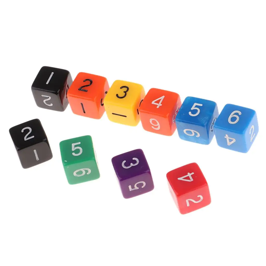 10 pieces of dice for playing 6 sides of different colors board games