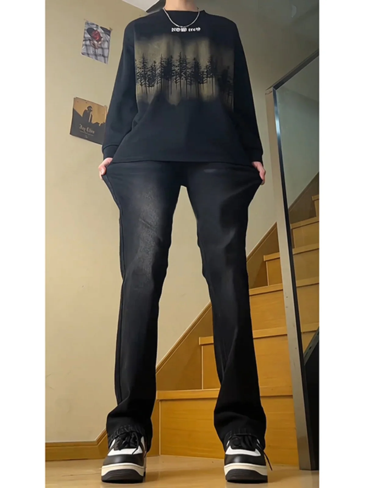 スリムフィット ブラ ナローバージョン ヴィンテージジーンズ メンズ ストレートレッグ ハイウエスト ハイエンド アメリカン マイクロフレアパンツ ユーストレンド