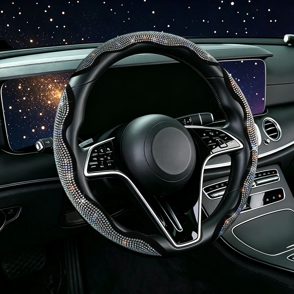 38cm Universal Shining Colorful  Diamond Car Steering Wheel Cover Luxury Diamond bulging Sparkling Steering Wheel Car accessorie
