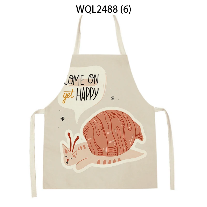 

Женский кухонный фартук с принтом улиток и динозавра для взрослых и детей, льняной нагрудник, фартук для уборки дома, аксессуары для домашней кухни, выпечки, фартук