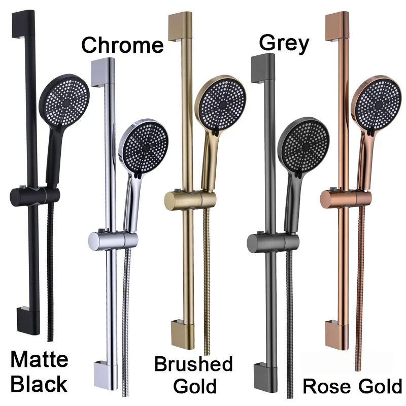 Adjustable 3 Function Brushed Rose Gold Shower Riser Slide Bar with Hand Held Shower & Hose Wall Mount Shower Sliding Bar  Set