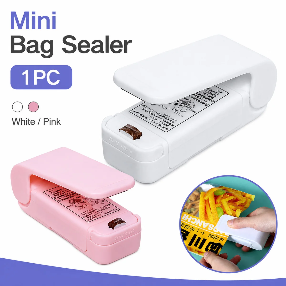 1PC Mini Bag Sealer Portable Heat Sealing Machine Handheld Plastic Snack Bag Sealer For Household Kitchen Food Storage Gadget