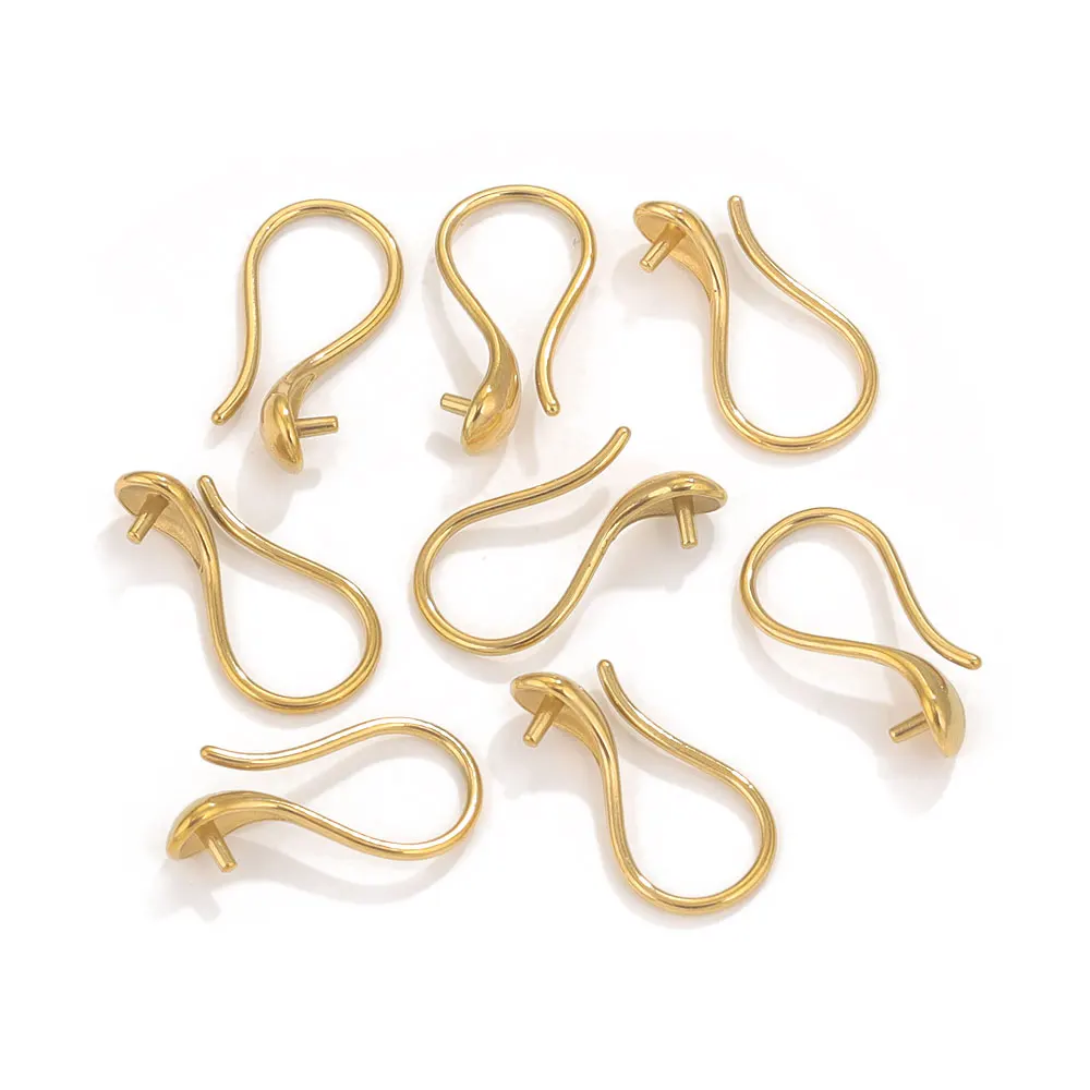 10pcs/lot Stainless Steel Earrings Hooks with Pearl Ear Wire Mounting DIY Pearls Earring Findings Jewelry Parts Accessories