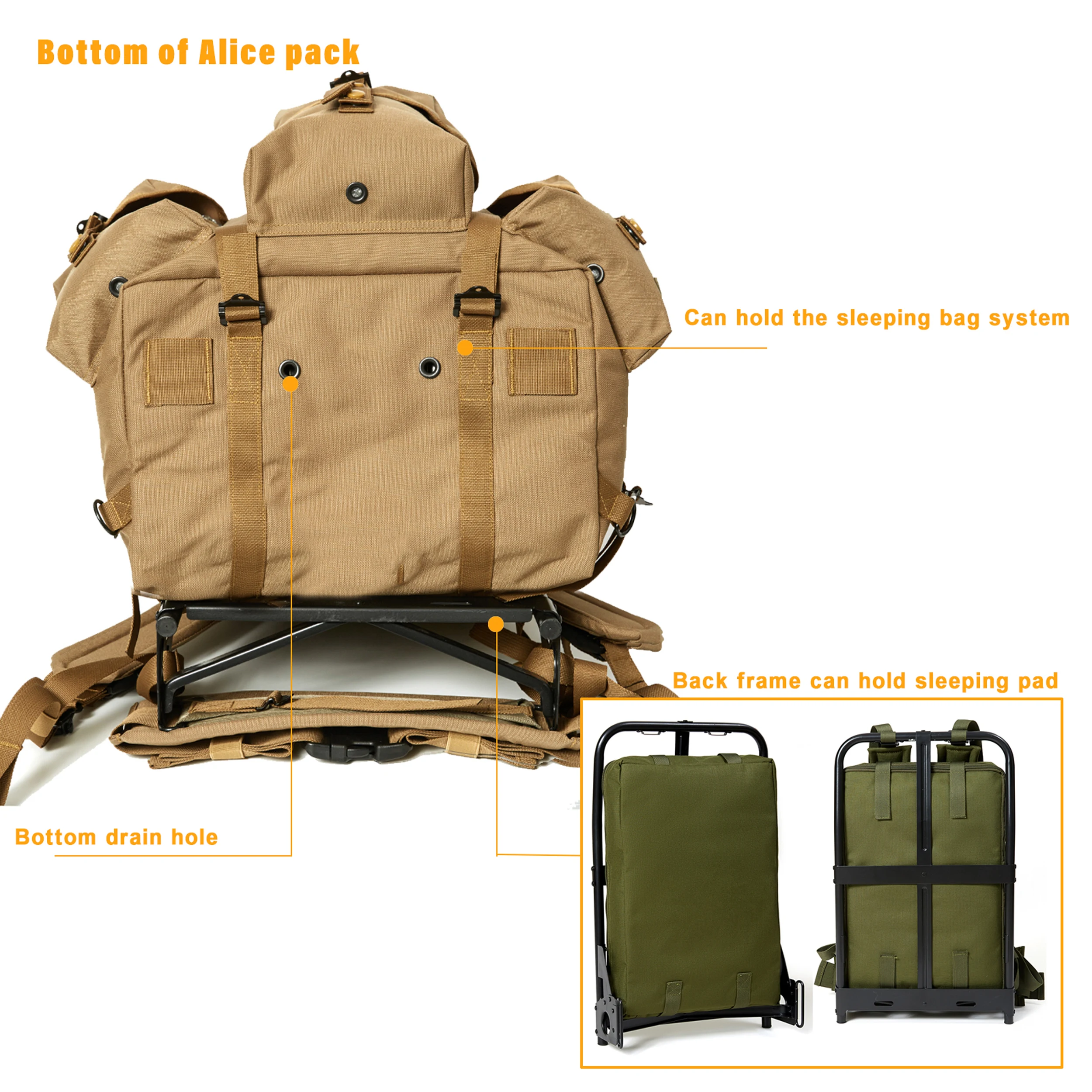 AKMAX Militare Alice Pack Esercito Sopravvivenza Combattimento ALICE Zaino Zaino Borsa da campo tattica Zaino con telaio Coyote