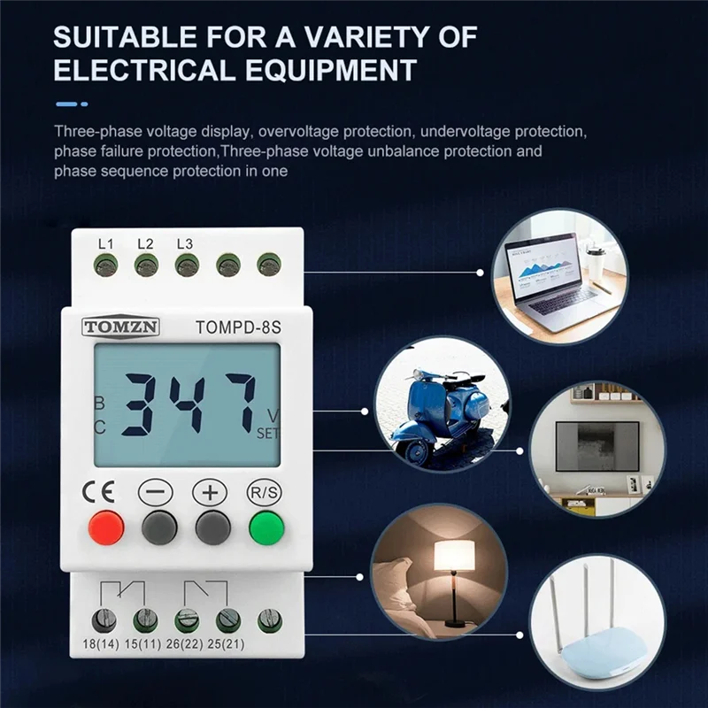 ABKI-TOMZN Voltage Protector 3 Phase Sequence Protector Under Overvoltage Protector Protection Relay