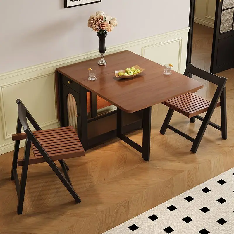 

Solid wood folding dining table small apartment home living room French retro removable