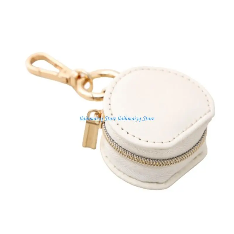 573B Zippered Miniature PU Leather Keychain Jewelry Box With Soft Lining Secure Ring Storage Gift For Travelers