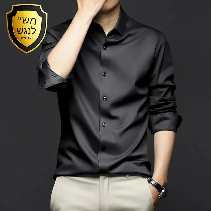 

High-End Black Casual Shirt Men's Long Sleeve Slim Fit Korean Style Trendy Leisure Shirt Commute Wind Pure Color