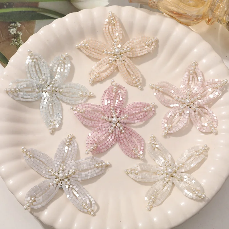 Shoe Charms 1 Piece Pearl Seed Bead Flower Handmade Woven Light Pastel Korean Girly for Clogs DIY Lightweight Sparkly Premium