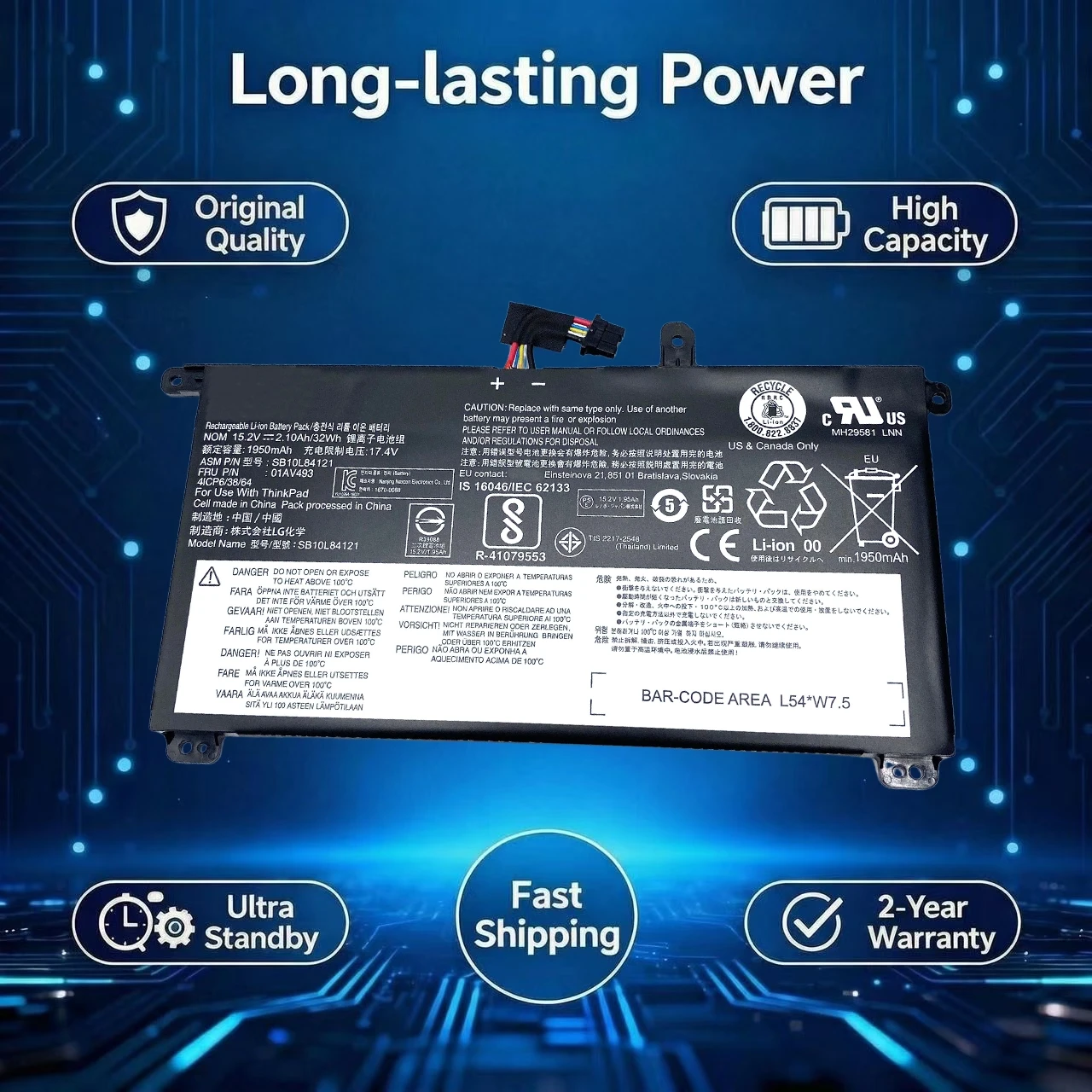 Original 01AV493 Laptop Battery For Lenovo Thinkpad T570 T580 P51S P52S Series SB10L84121 00UR891 00UR892 SB10L84122 SB10L84123
