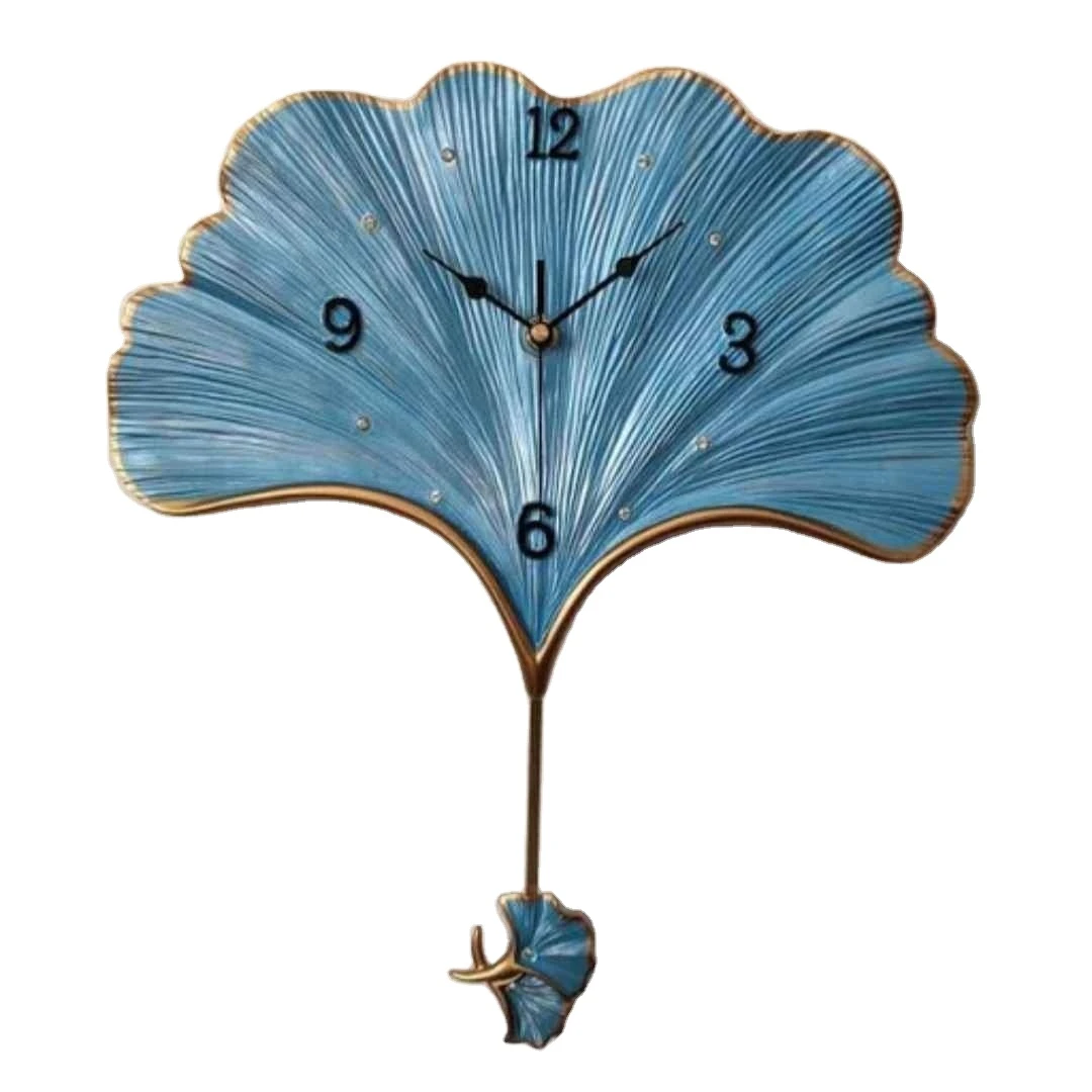 Metal Unique Leaf Shape Golden Analog Wall Clock With Wall Art Wall Hanging Ginkgo Leaves Clock