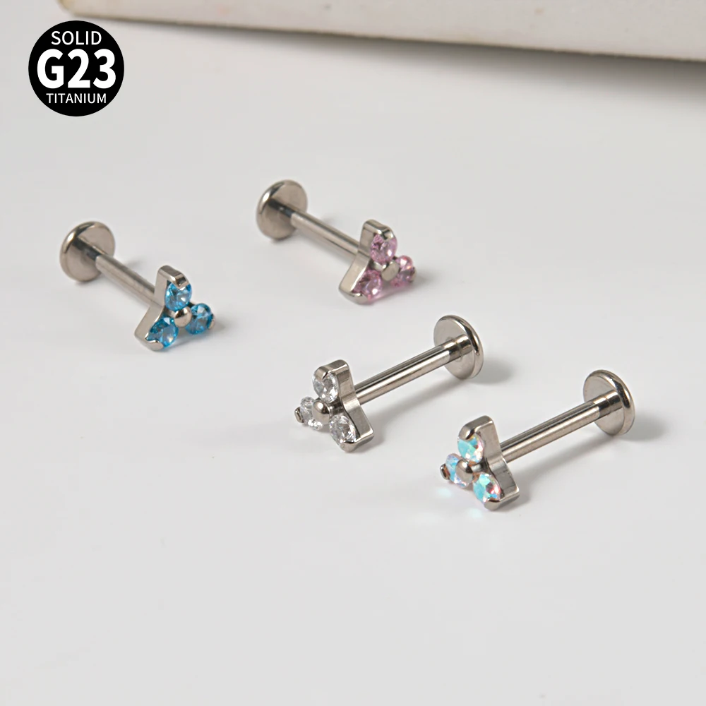 1 قطعة G23 التيتانيوم مثلث Labret تشيكوسلوفاكيا الزركون الأذن الزنمة الغضروف شقة القرط Daith ثقب داخليا الموضوع مجوهرات للجسم
