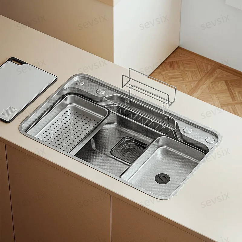 

Premium Double-Sink with Built-In Cutting Board & Storage Rack - All-in-One Solution for Efficient Cooking