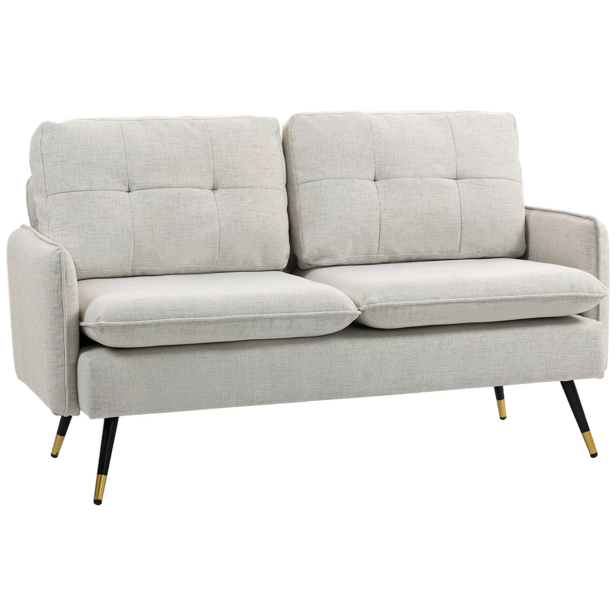 Sofá de Salón de 2 Plazas Moderno con 4 Cojines Reposabrazos y Patas de Acero Carga 240 kg 139x68x80 cm Crema