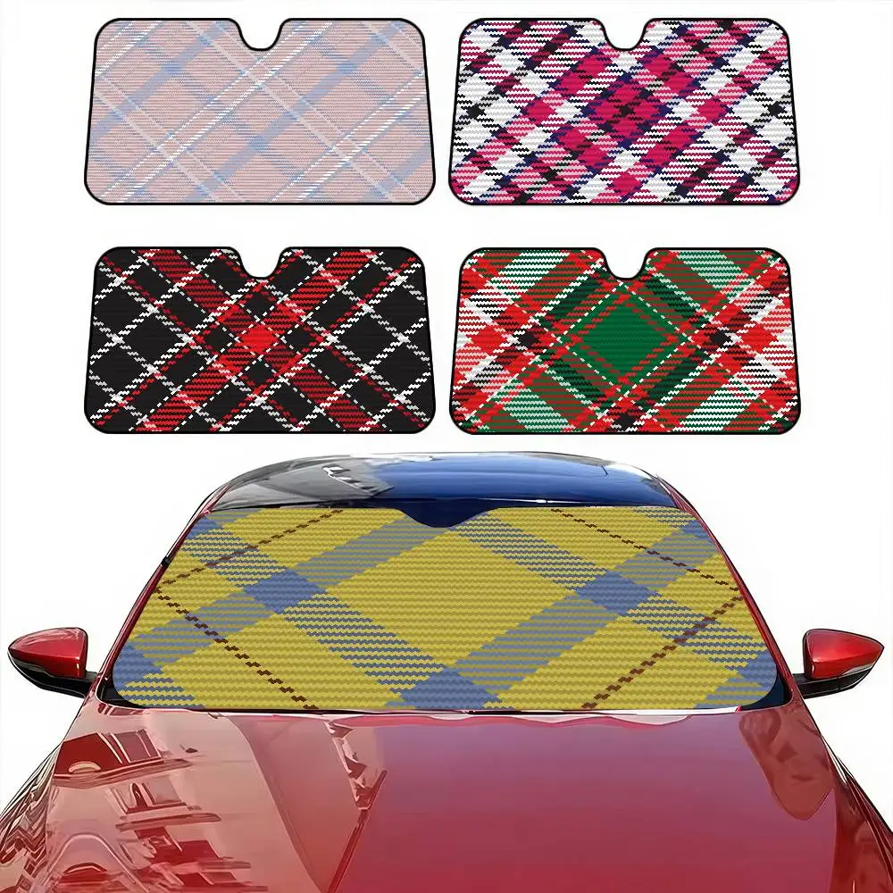 

Tartan Print Car Windshield Sunshade - Cartoon Foil, Heat Shield, Front Window Visor, Car Solar Protector