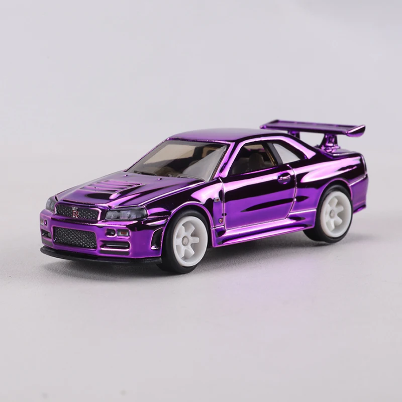 Modelo ZZC 1:64 GTR R34, coche de aleación fundida a presión, juguete con capó que se puede abrir
