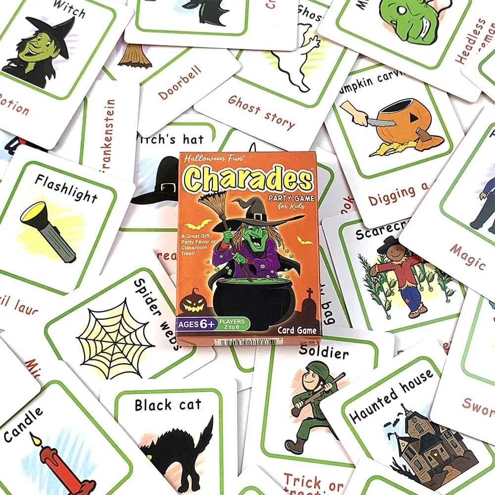 

Хэллоуин Fun Charades Party Game Семейная вечеринка особенности 40 игровых карточек на тему Хэллоуина, идеальные подарки на Хэллоуин