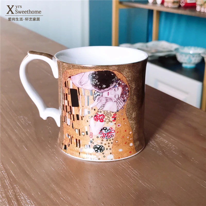 Mug Ceramic with Handle Large Capacity Geometric Pattern Printing  Dyeing Water Cup Household European-Style Desktop Decoration