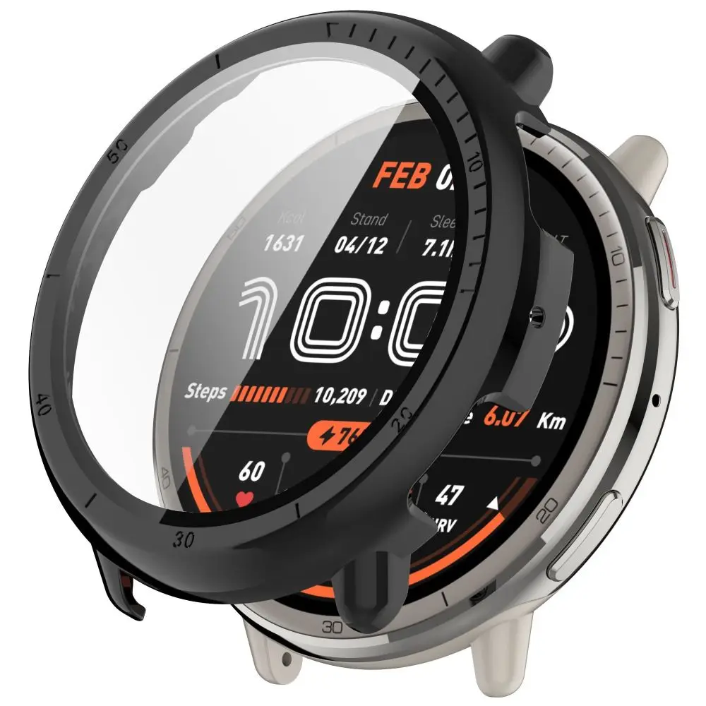 PC + 강화 보호 케이스 안티 스크래치 범퍼 스크린 커버 Amazfit Active 2 용 풀 커버리지 보호 쉘