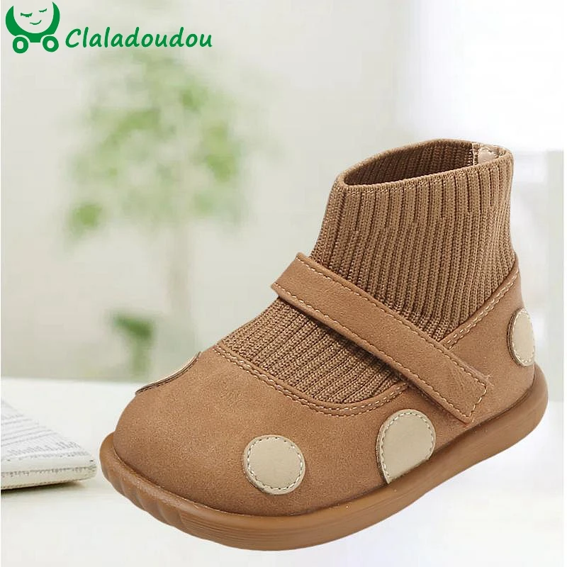 

Claladoudou Autumn Boots With Knitting For Toddler Girls,Cute Polka Dot Fashion Ankle Boots For Little Princess,Baby Woman Shoes