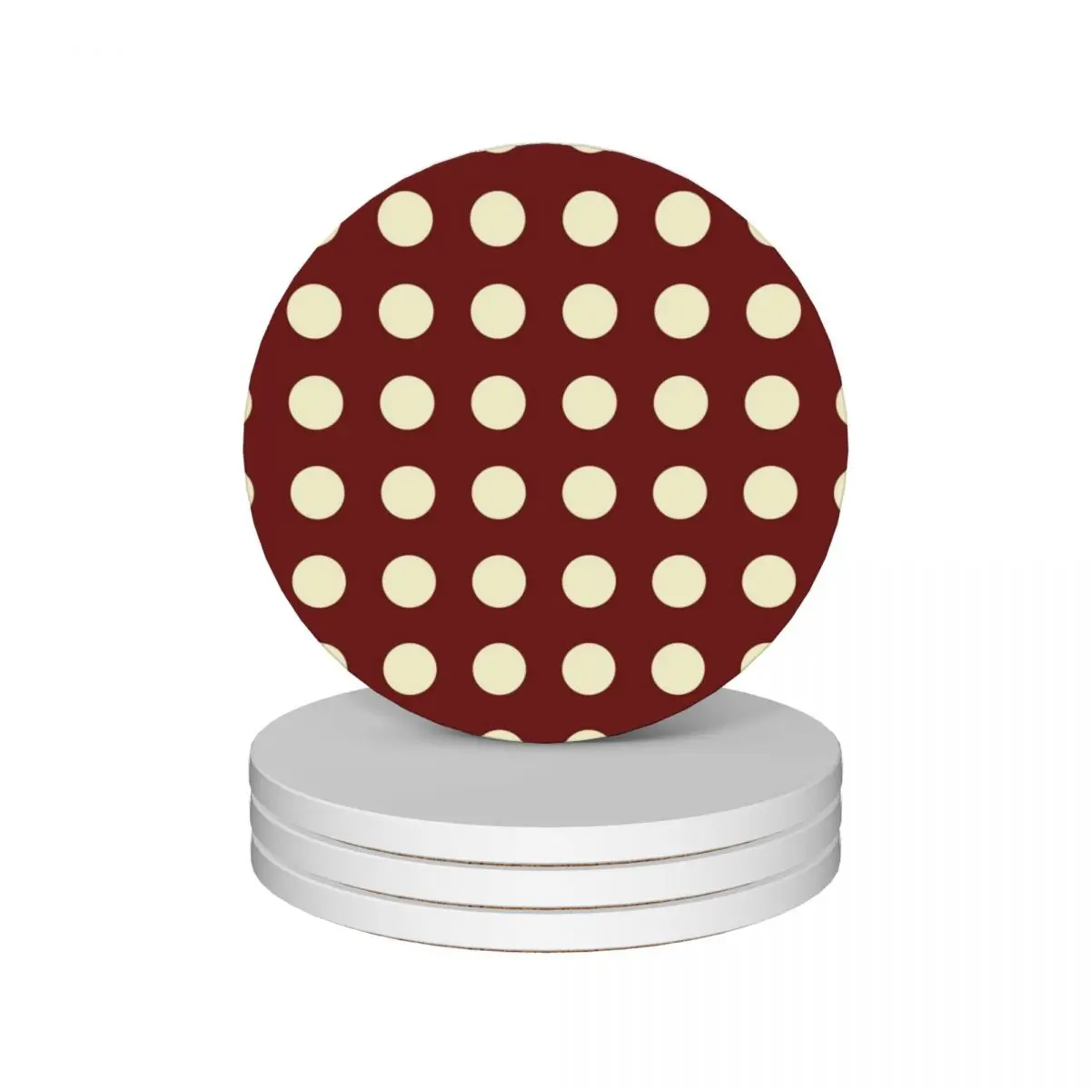 

Burgundy and Cream Polka Dots Ceramic Coasters (Set of 4) flower teapot mat Cup mat Coasters