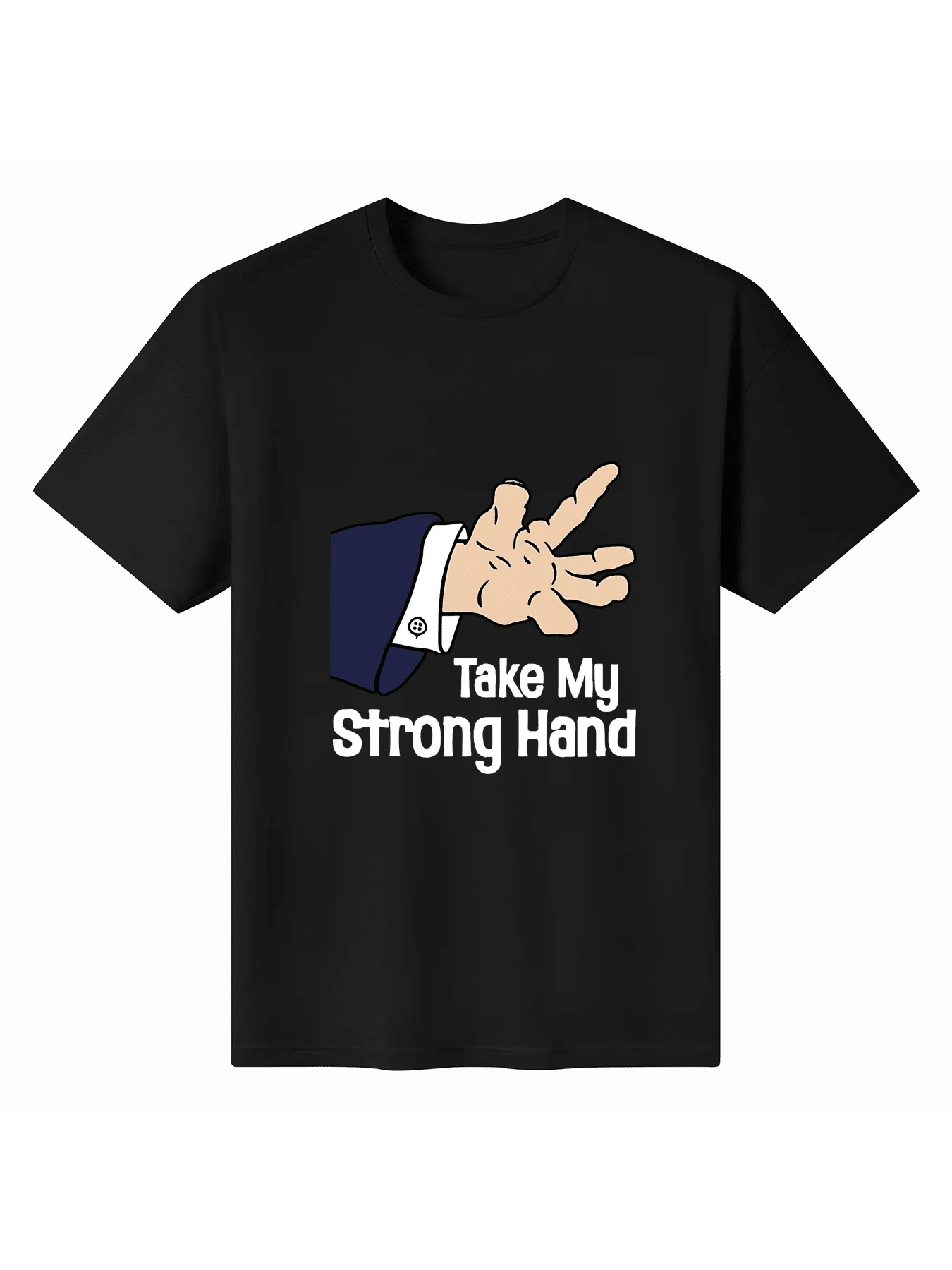

Черная футболка с графическим принтом, надписью «Take My Strong Hand» и дизайном рукава в виде костюмного пиджака