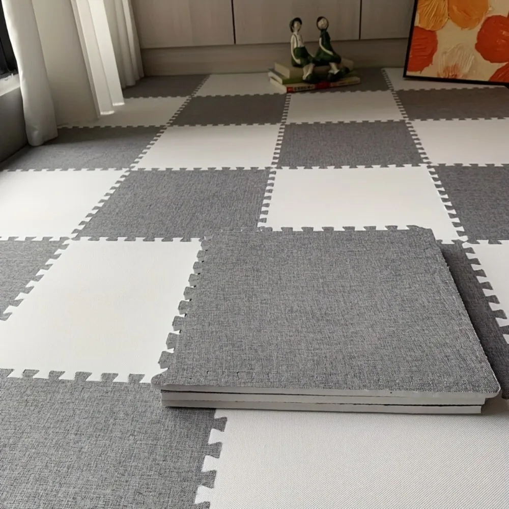 

Cotton Linen EVA Patchwork Floor Mat for Living Room Balcony Bay Window Soft Comfortable Machine Washable Home Decor Rug