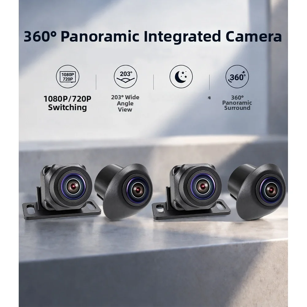 AHD Car 360 Panorama Camera Kit with 203 Degree Lens for For starlight Low Light Vision 1080P 720P Resolution Switchable Output