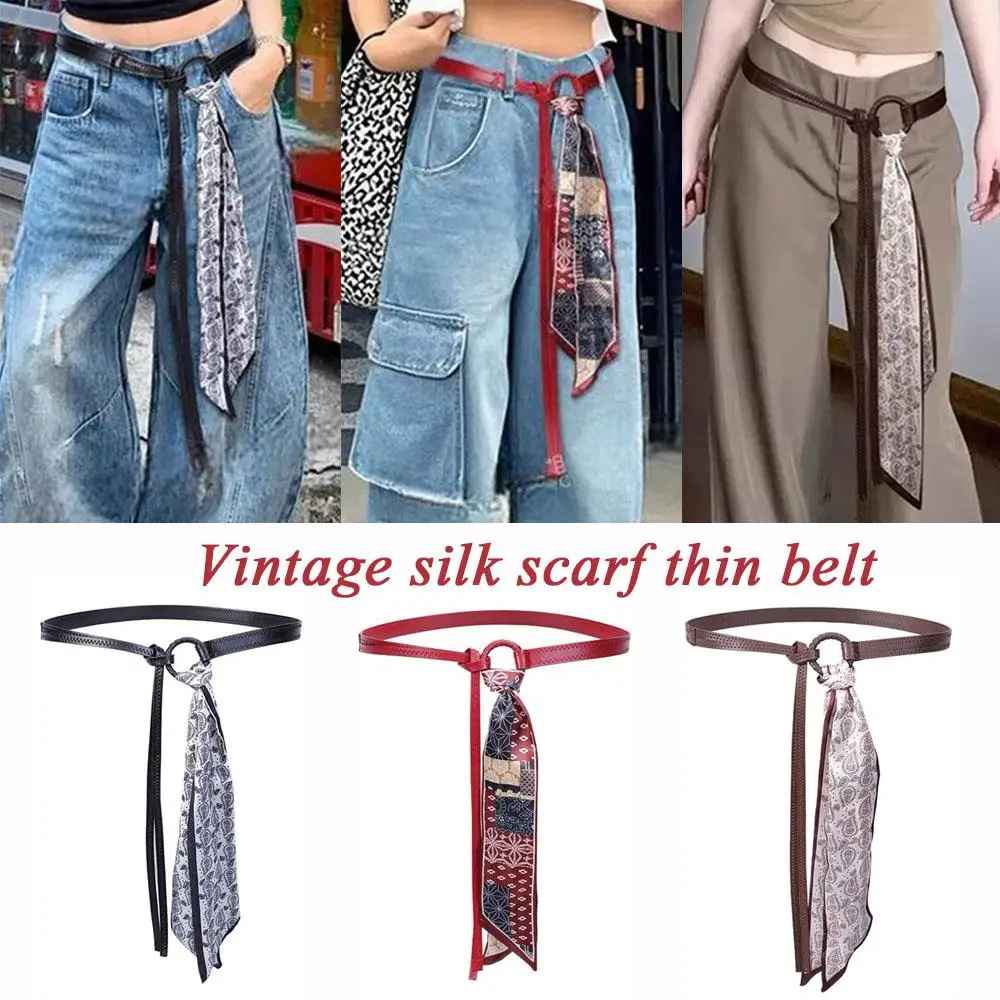 พังก์สไตล์เอวโซ่ผ้าพันคอผ้าพันคอเข็มขัดหนังบางสีสันตกแต่งแฟชั่นผู้หญิงเข็มขัดที่มีประโยชน์เข็มขัดสไตล์เท่ๆ