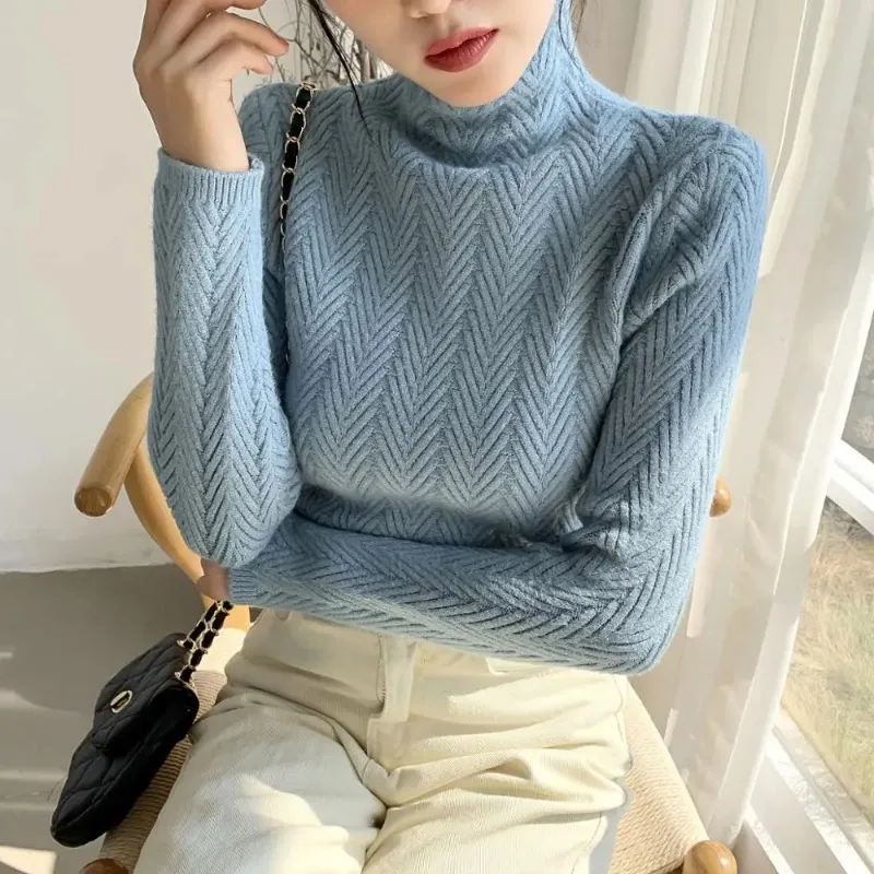 2024 Autumn Winter New High-Neck Cashmere Sweater Ladies Sweater Long Loose Knit Pullover Shirt