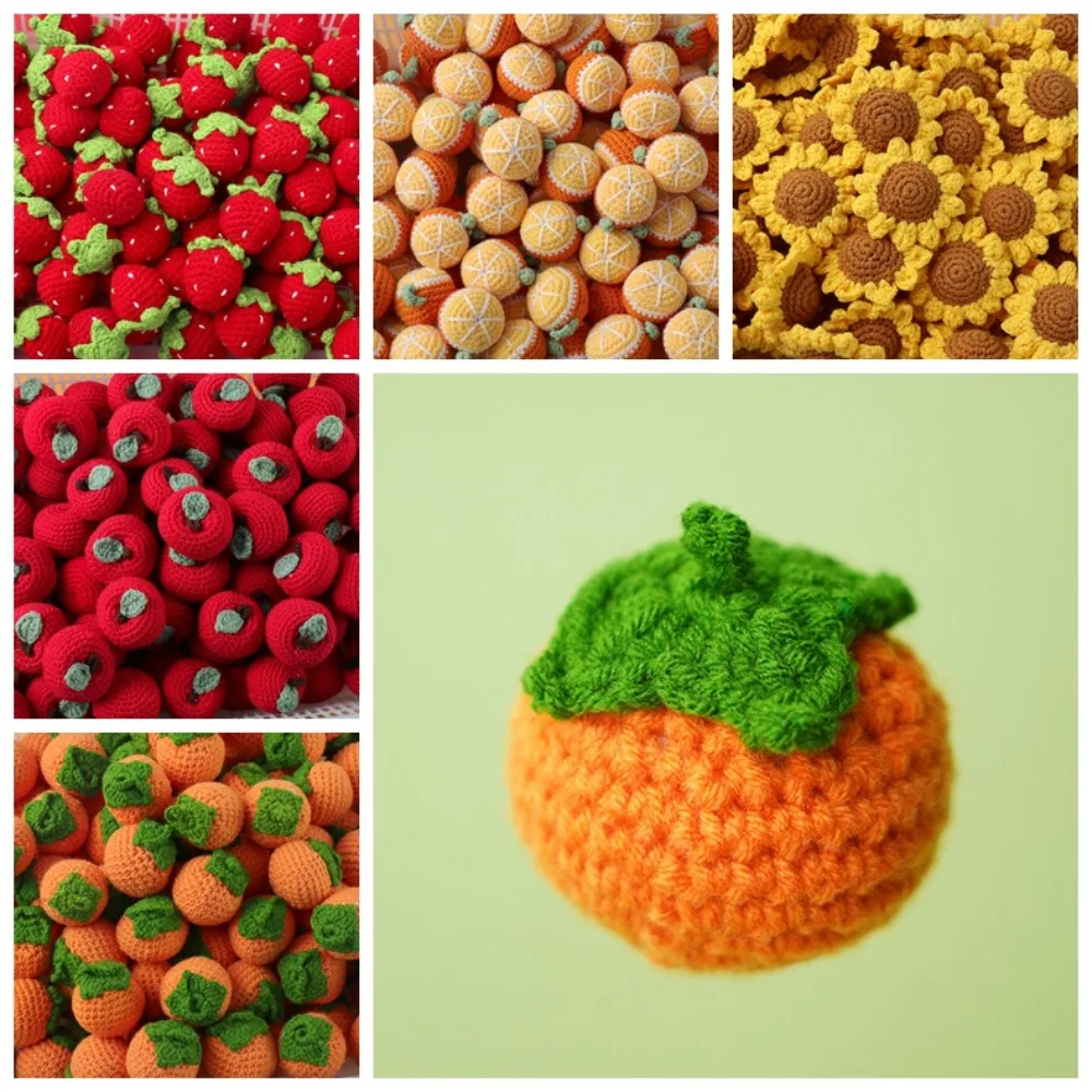 Cartoon Wool Cute Fruit Sunflower Orange Hand Knitted Strawberry Artificial Fruit Wool Crochet Knitted Strawberry Fruits
