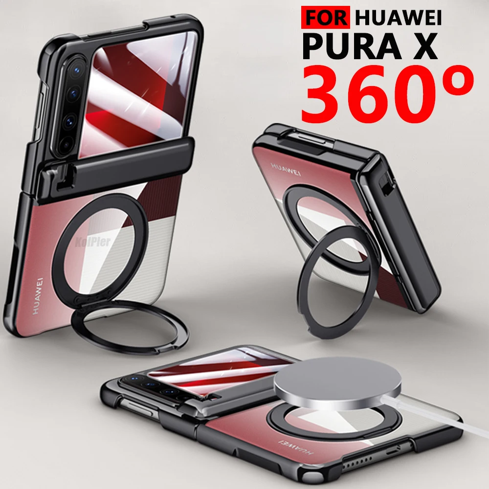 

PURAX Glass Screen Protector Stand Strong Magnetic Clear Plating Case For Huawei Pura X Slim Protective transparent Holder Cover