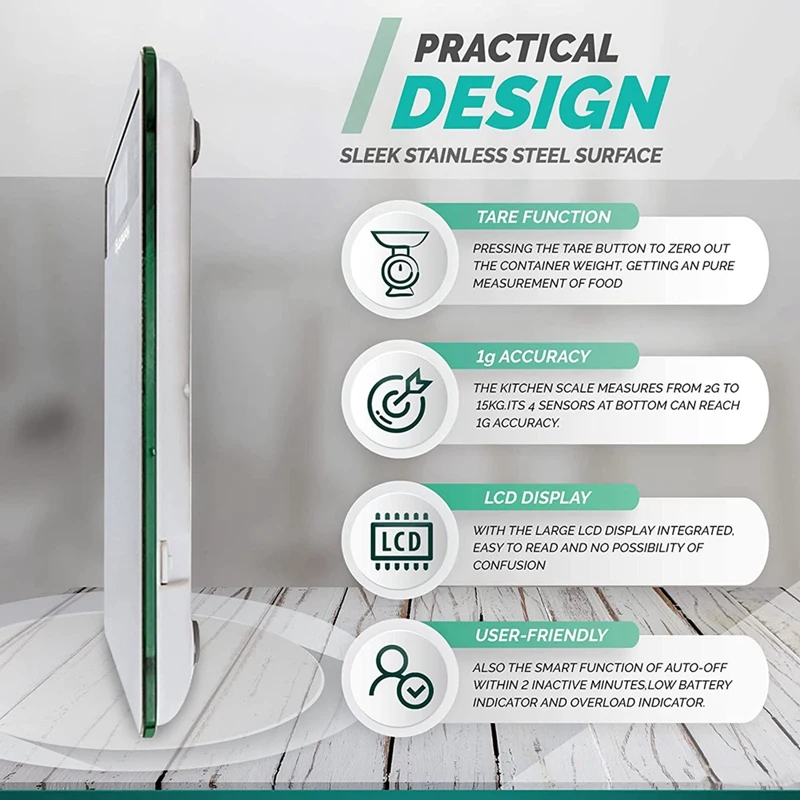 Digital Kitchen Scales - Weigh Food & Liquids At Home - For Cooking Baking - Incredible 1G Precision To 15Kg