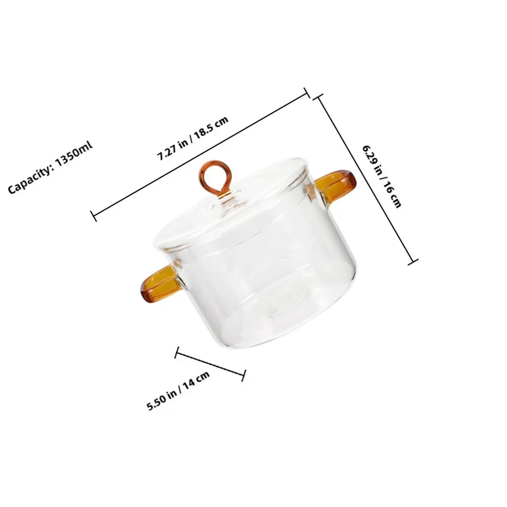 Glass Cooking Pot with Lid Heat Resistant Stew Cooker Transparent Pot for Home Kitchen Braised Soup Milk Instant Noodles