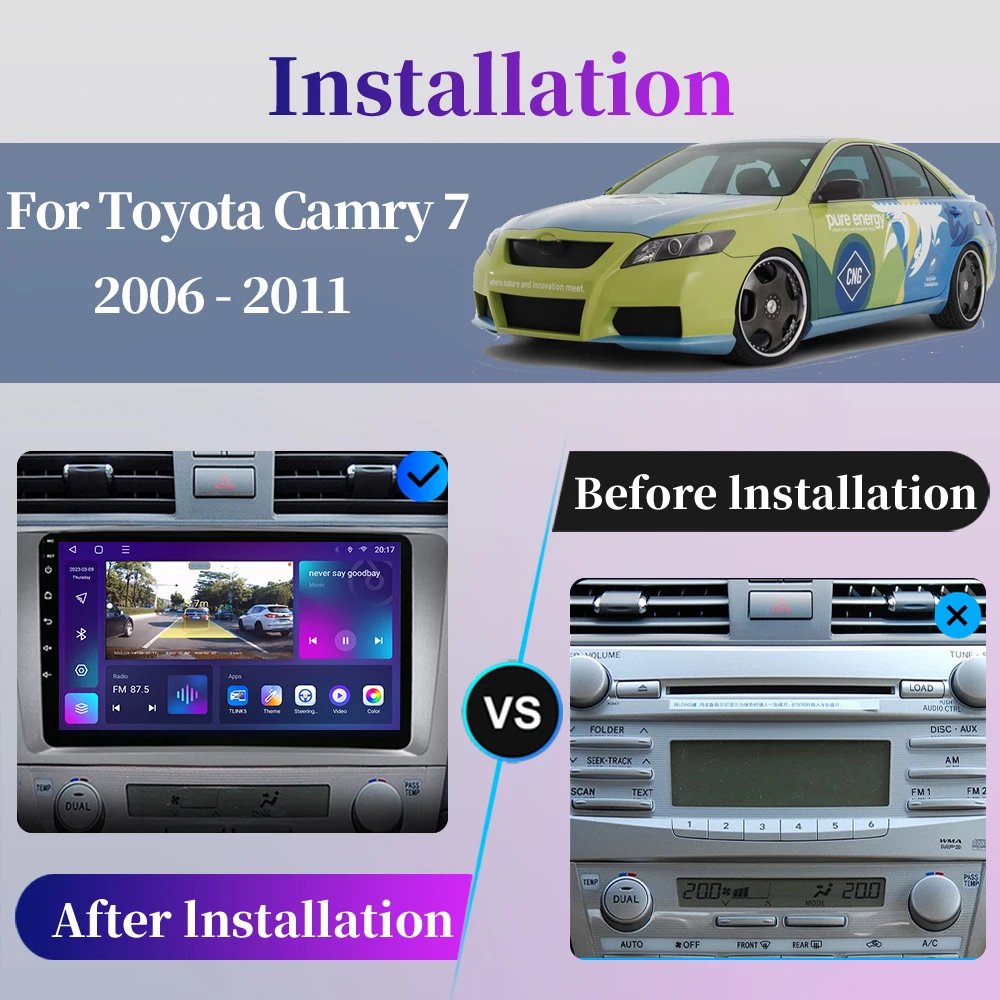 Android Car Radio for Toyota Camry 7 XV 40 50 2006 - 2011 Multimedia Video Player GPS Navigation DSP Carplay Touch Screen QLED