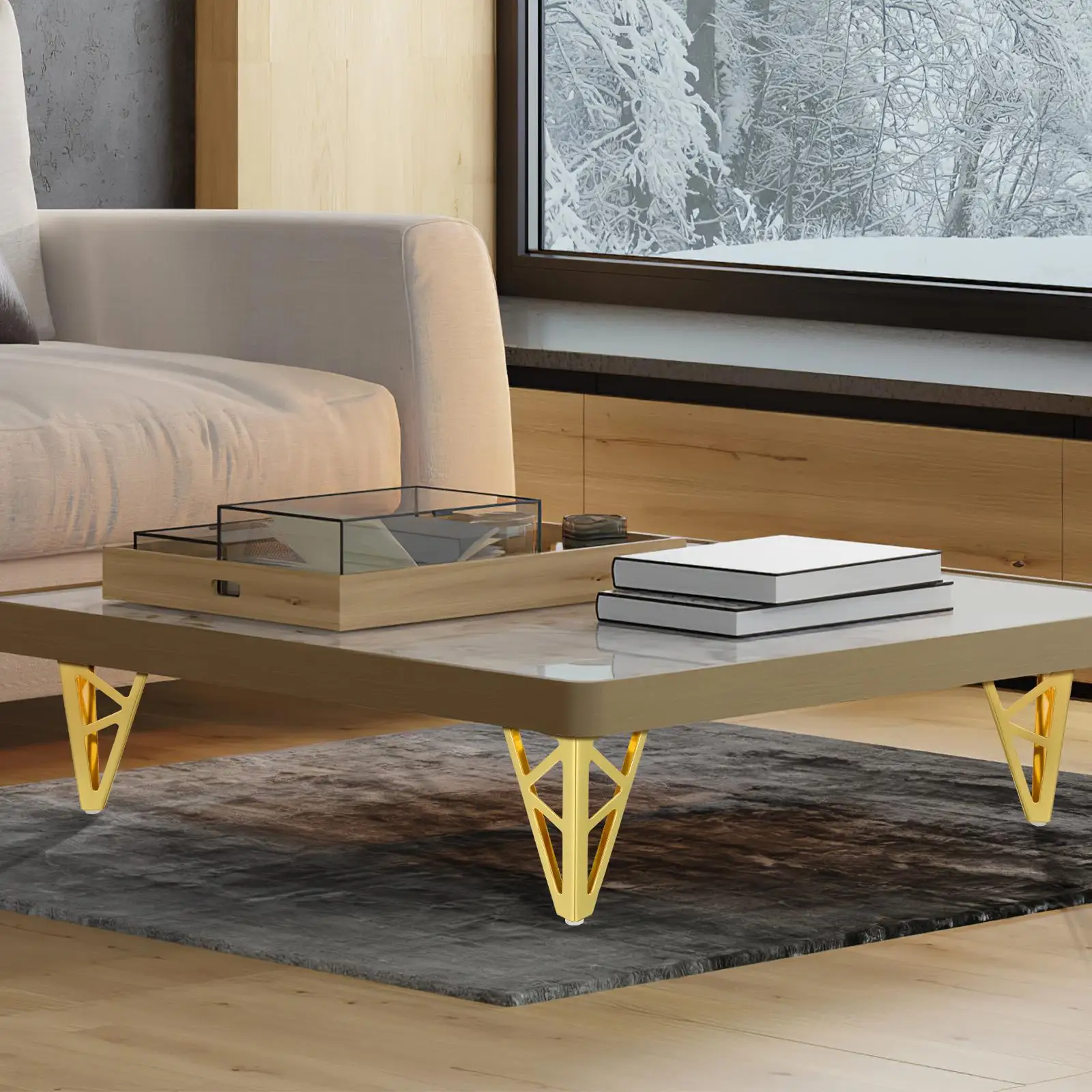 Nice 4 Pcs Modern Metal Classical  Feet Hollow Out Geometric Sofa Legs Golden Table Cabinet Foot Bracket  Hard