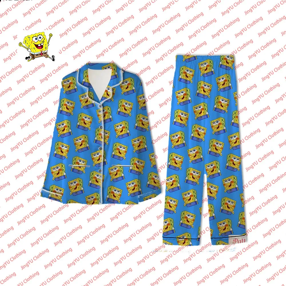 

SpongeBob SquarePants Cartoon 2023 Harajuku Street New Casual Wear 2-piece Set Women's Pocket Shirt Pants Set Women's Pajamas