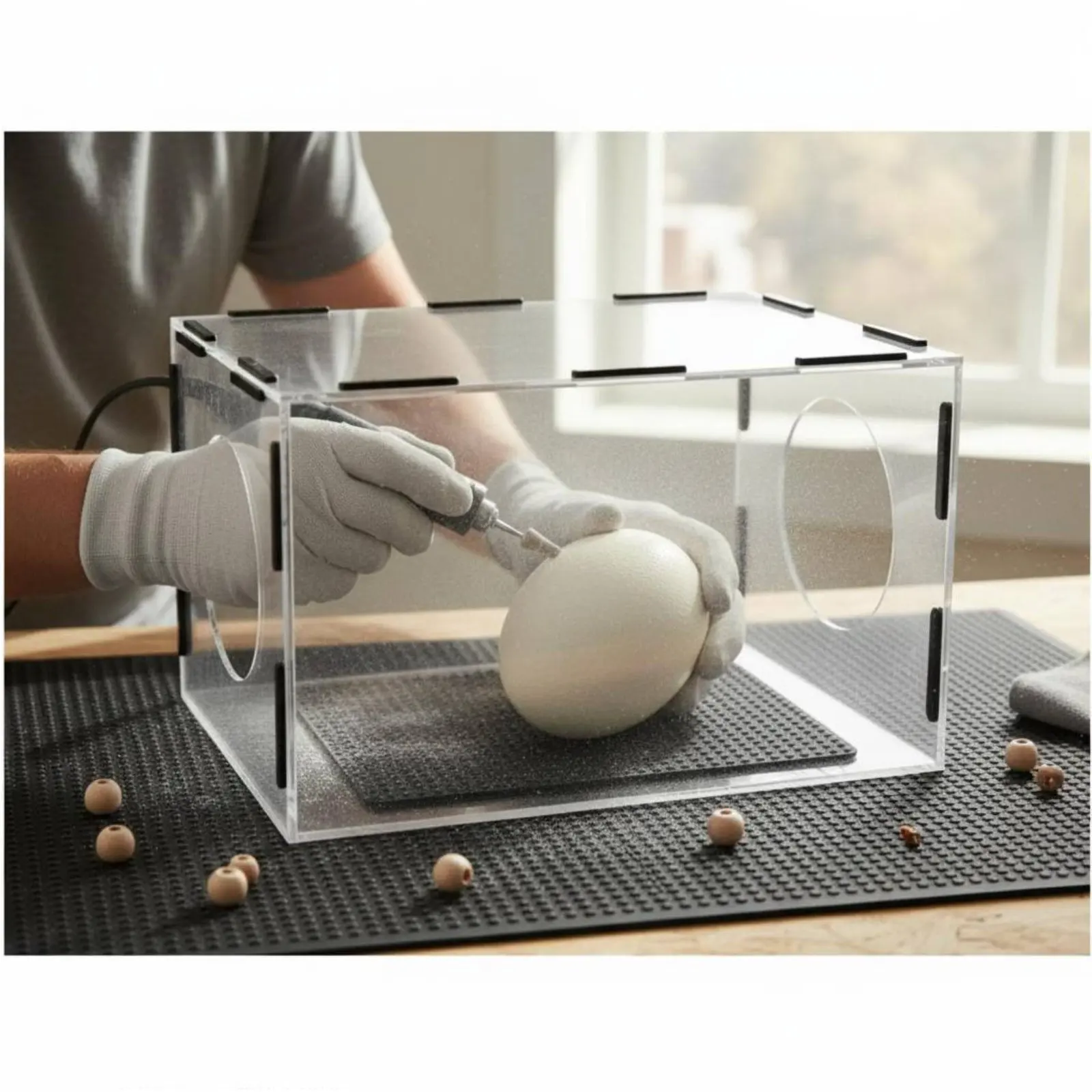 

Прозрачный защитный контейнер для акриловых отходов при шлифовке, легкоочищаемый, для мастерской