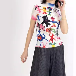 2024 Spring/Summer Japanese Corn Kernel Women's Top T-shirt with Short Sleeves, Pleated Design, Short Style