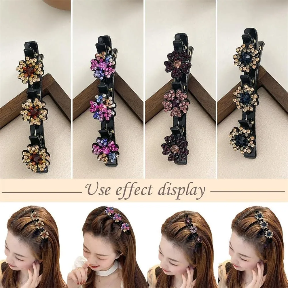 New Sparkling Crystal Stone Hair Clips Flower Pattern Hair Accessories Side Clip Hairpin Duckbill Clip Double Bangs Hair Clips