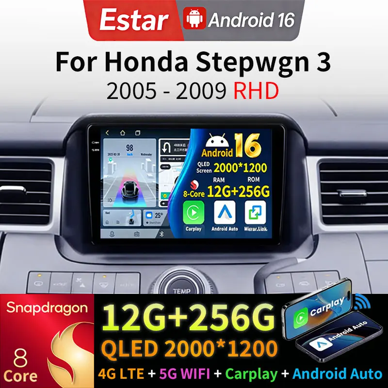 Android 16 Car Radio For Honda Stepwgn 3 2005 - 2009 RHD GPS Multimedia Player Navi Head Unit Stereo Wireless Carplay Video Auto