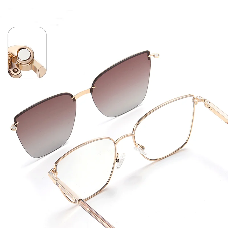 OKH Magnetische Clip-On-Sonnenbrille für Damen, Anti-Blau-Brillengestelle, polarisiert, für Damen, modisch, zum Lesen, Myopie, Grad – Detail 4