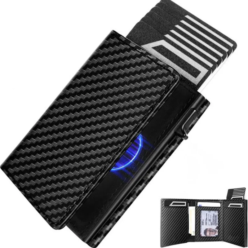 Triple Fold Aagnetic Attraction Credit Card Wallet Mens for Magnetic Slim Wallet with Coin Slot RFID Protection Men Wallet